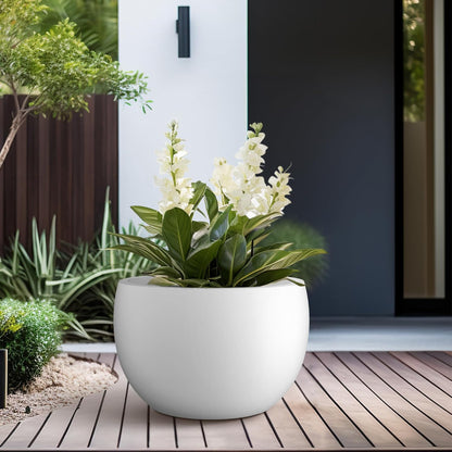 Large Round Bowl Vintage BRN Concrete Planter 19.9" Dia, Outdoor