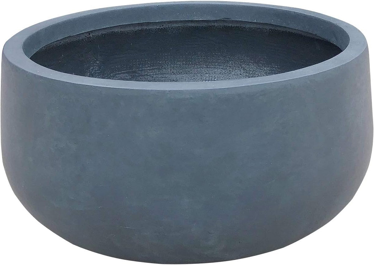 Kante 15.7" Dia Round Concrete Planter, Outdoor Indoor Garden Plant Pots with Drainage Hole and Rubber Plug, Modern Curvaceous Design, Slate Gray