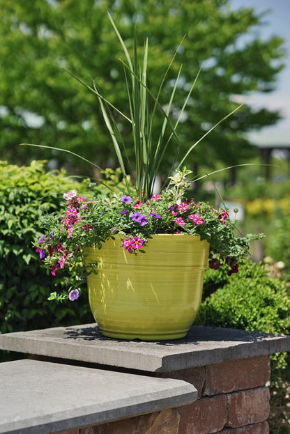 Garden Elements Indoor/Outdoor Glazed Brushed Happy Plastic Planter, Large, Bright Pink, 15"
