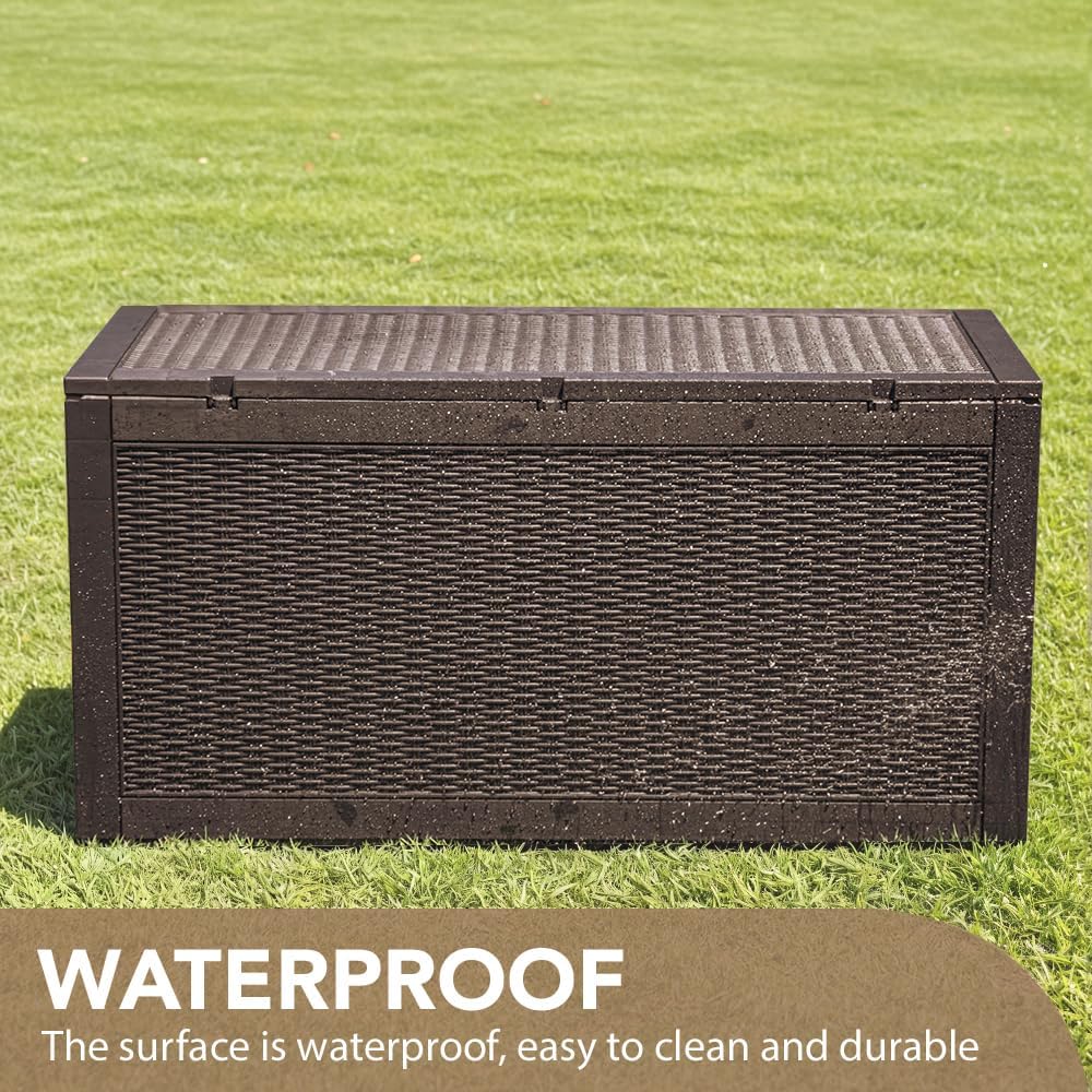 Devoko 100 Gallon Waterproof Large Resin Deck Box Indoor Outdoor Lockable Storage Container for Patio Furniture Cushions Garden Tools (100 Gallon, Black)