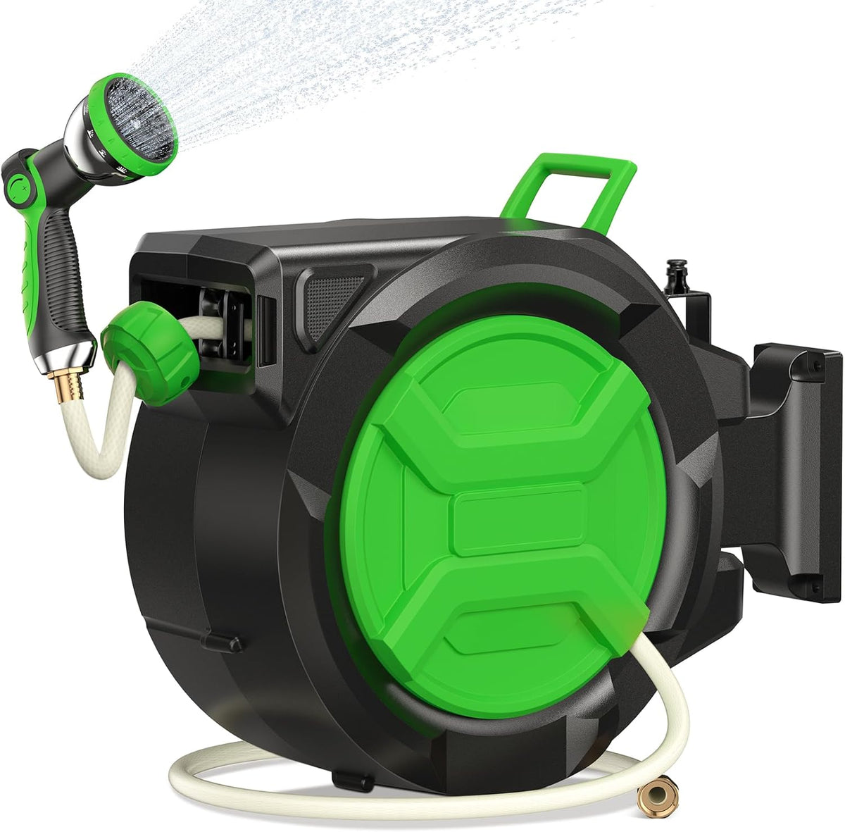 Retractable Garden Hose Reel 1/2" 100ft, 2-in-1 Wall Mount & Portable Auto Rewind Water Hose Reel with Any Length Lock & 180° Swivel, Heavy Duty Outdoor Hose Storage for Garden, Patio and Car Washing