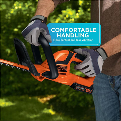 BLACK+DECKER 20V MAX Cordless Hedge Trimmer, Battery and Charger Included, 22 Inch Steel Blade Lightweight Bush Trimmer, Soft Grip, Less Vibration (LHT2220)