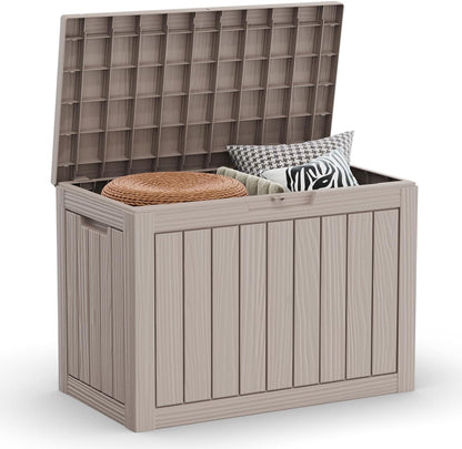 30 Gallon Outdoor Deck Box, Lockable Waterproof Outdoor Storage Boxes For Garden Tools,Indoor Cushions,Accessories Outside Storage Resin Weatherproof Container(Black)