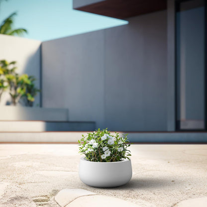 Kante 15.7" Dia Round Concrete Planter, Outdoor Indoor Garden Plant Pots with Drainage Hole and Rubber Plug, Modern Curvaceous Design, Slate Gray
