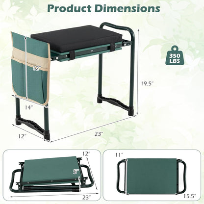 2-in-1 Garden Kneeler & Seat, Folding Seat w/EVA Foam Kneeling Pad & Removable Tools Pouch, Sturdy Steel Frame, No Assembly, Portable Heavy Duty Garden Stool for Women & Men