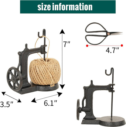 Sungmor Cast Iron Garden Twine Holder Set - 1300ft. Natural Jute Twine String & Rope Rack & Scissors - Decorative & Practical Home Arts Crafts Tools for Picture Display Gift Wrapping Packing Gardening