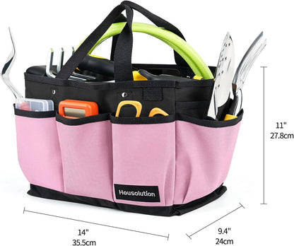 Housolution Gardening Tote Bag, Deluxe Garden Tool Storage Bag and Home Organizer with Pockets, Wear-Resistant & Reusable, 14 Inch, Pink