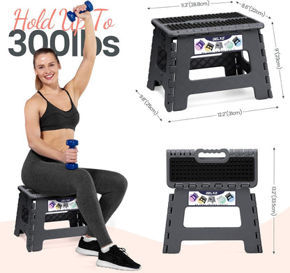 Folding Step Stool 13 Inch,300 Lbs Step Stool for Adults Black