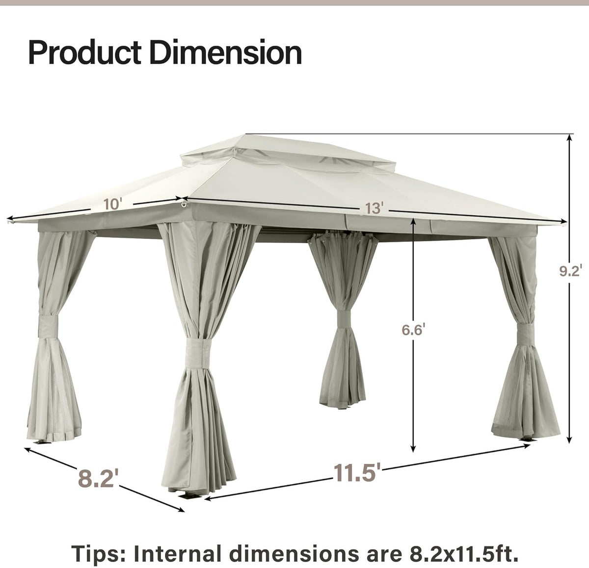 10x20 Gazebo Canopy with 100FT String Lights, Metal Heavy Duty Patio Canopy Tent with Double Roofs, Mosquito Nettings and Privacy Screens for Backyard, Garden, Lawn, Gray