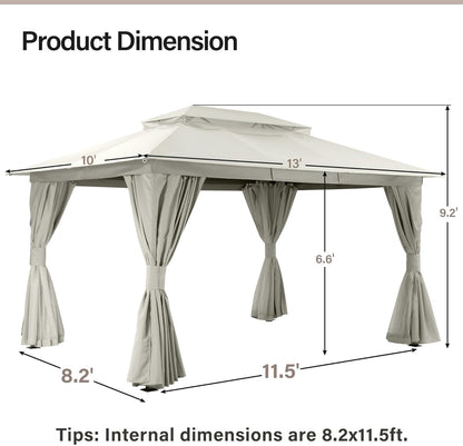 10x20 Gazebo Canopy with 100FT String Lights, Metal Heavy Duty Patio Canopy Tent with Double Roofs, Mosquito Nettings and Privacy Screens for Backyard, Garden, Lawn, Gray