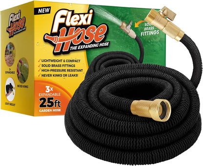 Flexi Hose Lightweight Expandable Garden Hose, 150FT -Retractable Garden Hose, Water Hose - No-Kink Flexibility, 3/4 Inch Solid Brass Fittings and Double Latex Core