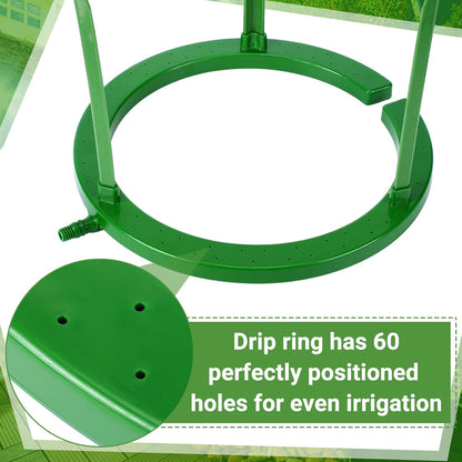 Tujoe 4 Set Water Ring 3 Leg Support Drip Emitter Drip Ring with 1/8 Inch Barbed Inlet Fitting Removable Stakes for Grow Media Irrigation System Rain Watering Tree Plants, Green (5 Inch)