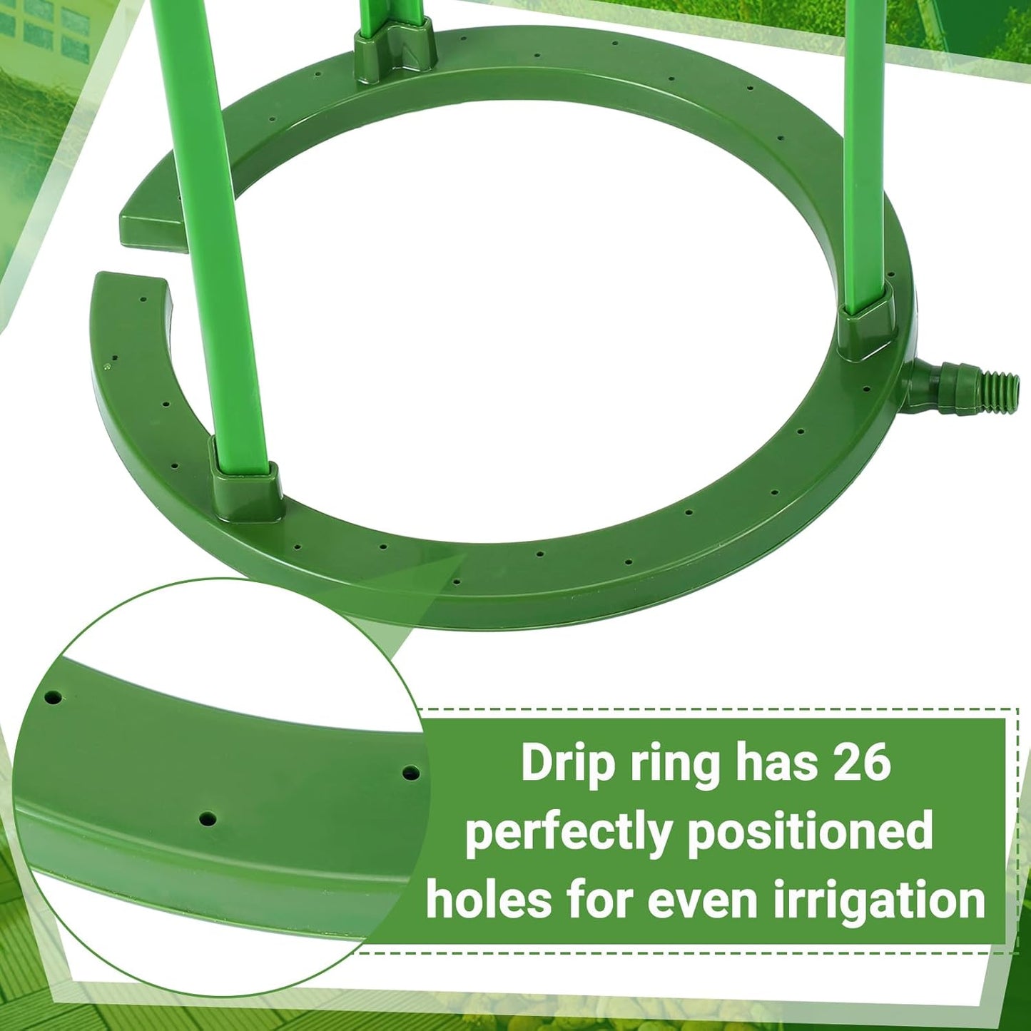 Tujoe 4 Set Water Ring 3 Leg Support Drip Emitter Drip Ring with 1/8 Inch Barbed Inlet Fitting Removable Stakes for Grow Media Irrigation System Rain Watering Tree Plants, Green (5 Inch)