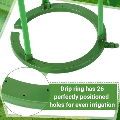 Tujoe 4 Set Water Ring 3 Leg Support Drip Emitter Drip Ring with 1/8 Inch Barbed Inlet Fitting Removable Stakes for Grow Media Irrigation System Rain Watering Tree Plants, Green (5 Inch)