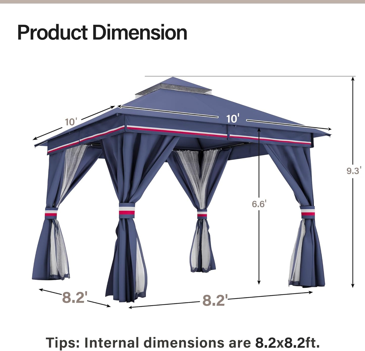 10x20 Gazebo Canopy with 100FT String Lights, Metal Heavy Duty Patio Canopy Tent with Double Roofs, Mosquito Nettings and Privacy Screens for Backyard, Garden, Lawn, Gray