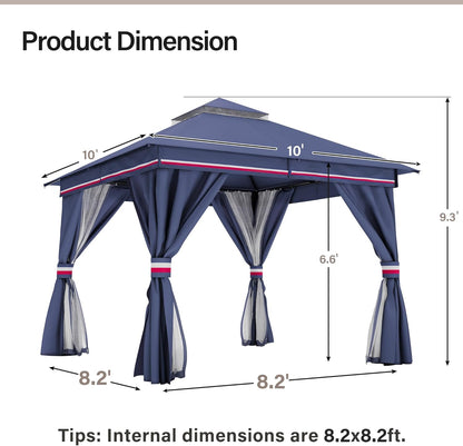 10x20 Gazebo Canopy with 100FT String Lights, Metal Heavy Duty Patio Canopy Tent with Double Roofs, Mosquito Nettings and Privacy Screens for Backyard, Garden, Lawn, Gray