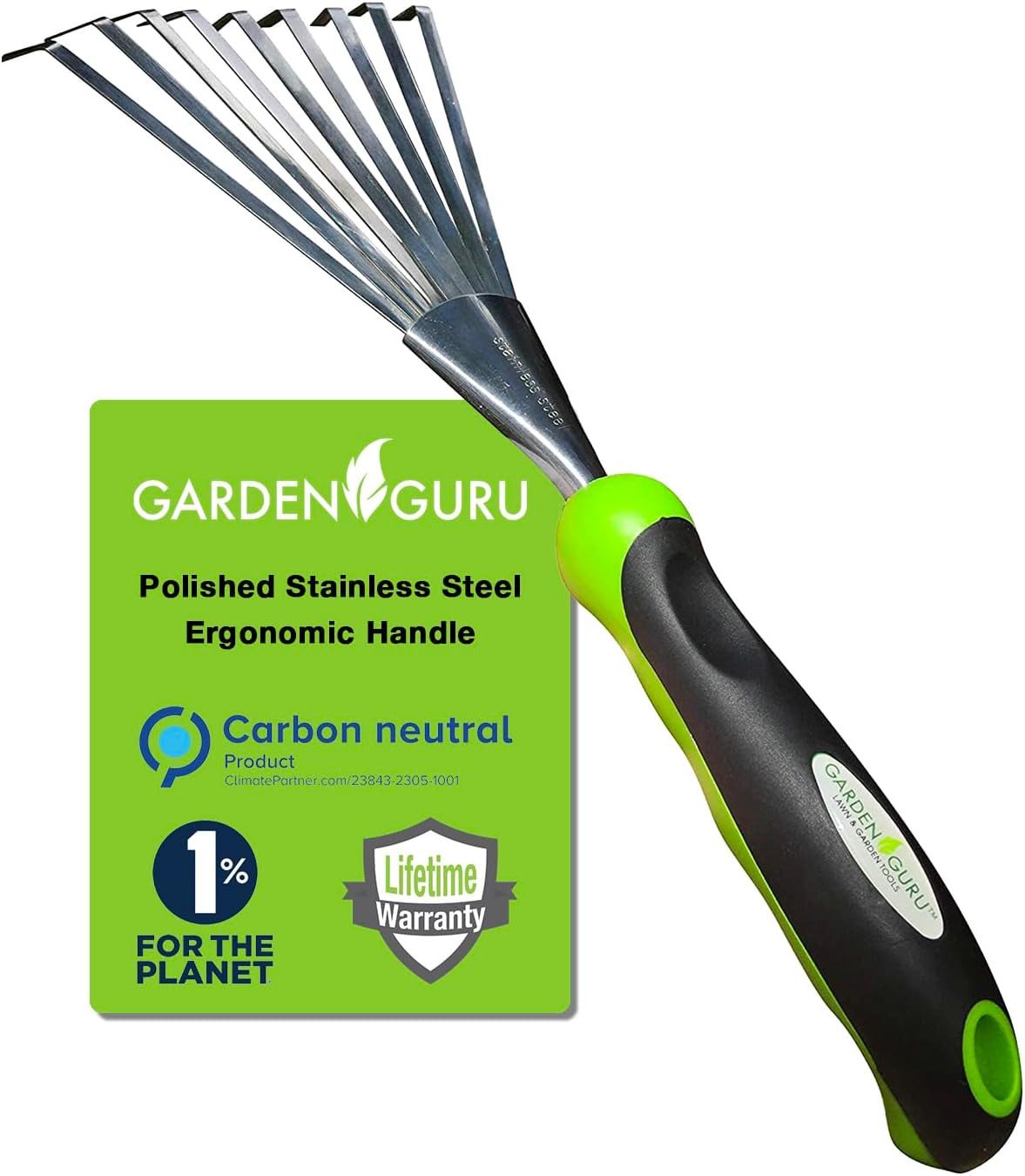 Stainless Steel Hand Rake Soil Tiller with Ergonomic Handle, Great for Gardening, Cultivating, Loosening Soil & Spreading Mulch, Raking Flower Beds