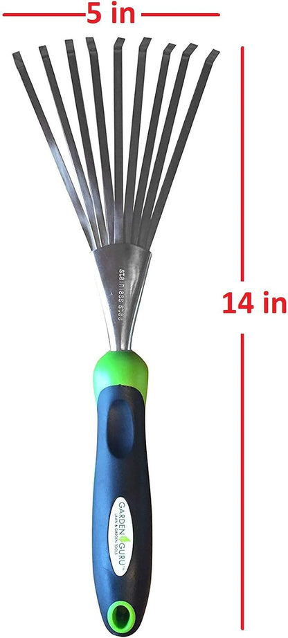 Stainless Steel Hand Rake Soil Tiller with Ergonomic Handle, Great for Gardening, Cultivating, Loosening Soil & Spreading Mulch, Raking Flower Beds