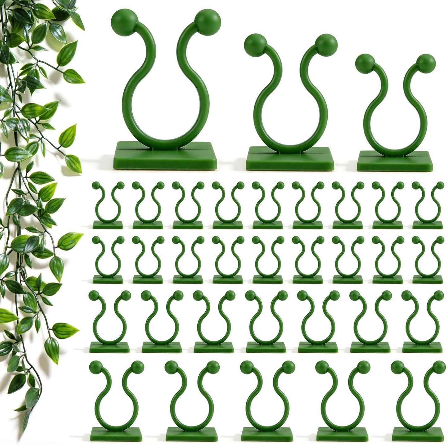 120 Pcs Plant Climbing Wall Fixture Clips, Green Plant Fixer with Self-Adhesive Hook, Fixing Clip Vines Holder for Indoor Outdoor Plants Support Cable Wire (Small, Medium, Large)