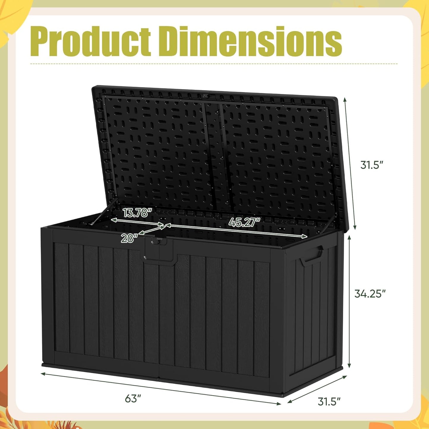 30 Gallon Resin Deck Box Waterproof Outdoor Storage Box for Patio Furniture Pool Accessories Indoor Storage for Cushion Garden Tools (30 Gallon, Black)