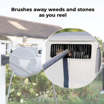 Retractable Garden Hose Reel,1/2 in x 65ft Wall Mounted Hose Reel, Optional Position Lock，Slow-Retract System，Wall Mounted，180°Swivel Bracket，Light Grey