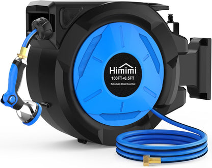 Retractable Garden Hose Reel, 5/8" x 90FT Automatic Retractable Water Hose Reel Wall Mount, with 10- Function Sprayer Nozzle, Any Length Lock/Auto Rewind/180°Swivel