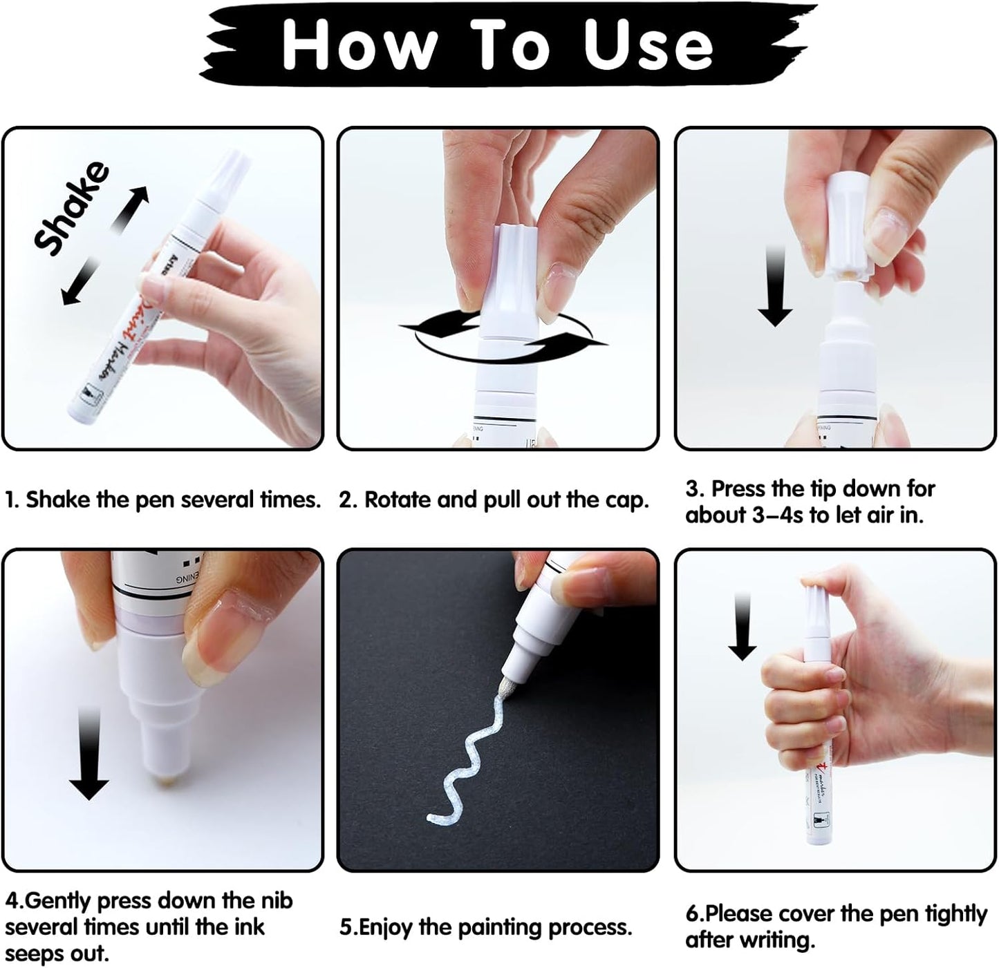 Artsunlvy White Paint Pens marking pens Permanent Markers - 2 Pack Oil Based Waterproof Markers for Tire, Rubber,Wood, Rocks, Metal, Canvas,Plastic, Dark Surface,Craft office Supplies,Medium Point