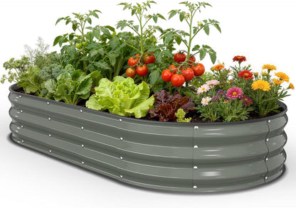 Pattiumo Galvanized Raised Garden Bed 4×4×1 FT, Round Metal Raised Garden Bed Outdoor Planter Box with Open Bottom, Rust-Resistant Steel Garden Bed for Vegetables Herbs Flowers, Easy Assembly