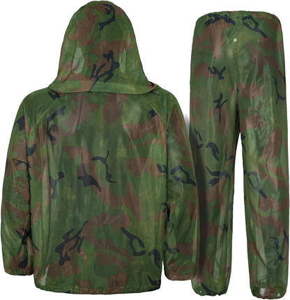 Mosquito Netting Suit Bug Net Mesh Clothing with Hood Outdoor Garden Hunting Camo Protection from Fly Insects Bugs