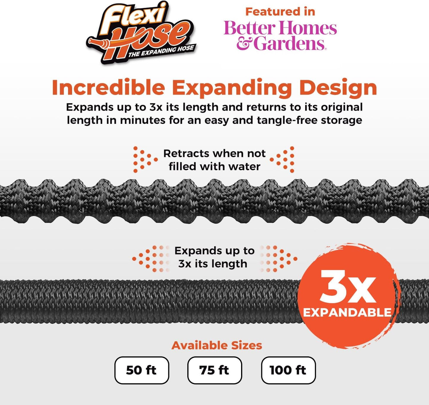 Flexi Hose Lightweight Expandable Garden Hose, 150FT -Retractable Garden Hose, Water Hose - No-Kink Flexibility, 3/4 Inch Solid Brass Fittings and Double Latex Core