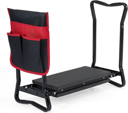 2-in-1 Garden Kneeler & Seat, Folding Seat w/EVA Foam Kneeling Pad & Removable Tools Pouch, Sturdy Steel Frame, No Assembly, Portable Heavy Duty Garden Stool for Women & Men