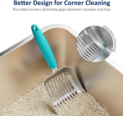Cat Litter Scoop, Aluminum Alloy Sifter, Kitty Metal Scooper, Deep Shovel, Long Handle, Poop Sifting, Kitten Pooper Lifter, Durable, Heavy Duty, for Litter Box