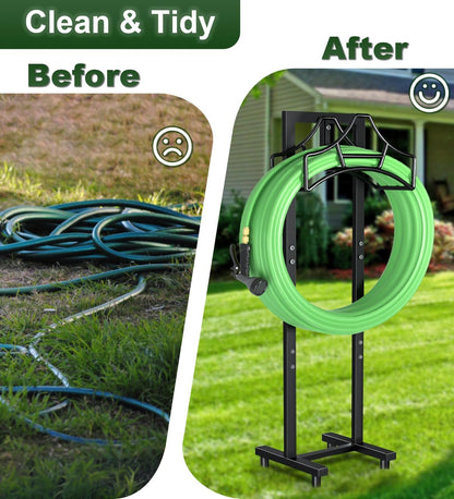 Garbuildman Garden Hose Holder with 3 Spikes, Freestanding Metal Hose Stand for Outdoor Garden, Detachable Hose Storage Rack for Lawn & Yard, Volcano Black