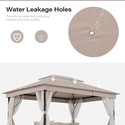 10x20 Gazebo Canopy with 100FT String Lights, Metal Heavy Duty Patio Canopy Tent with Double Roofs, Mosquito Nettings and Privacy Screens for Backyard, Garden, Lawn, Gray