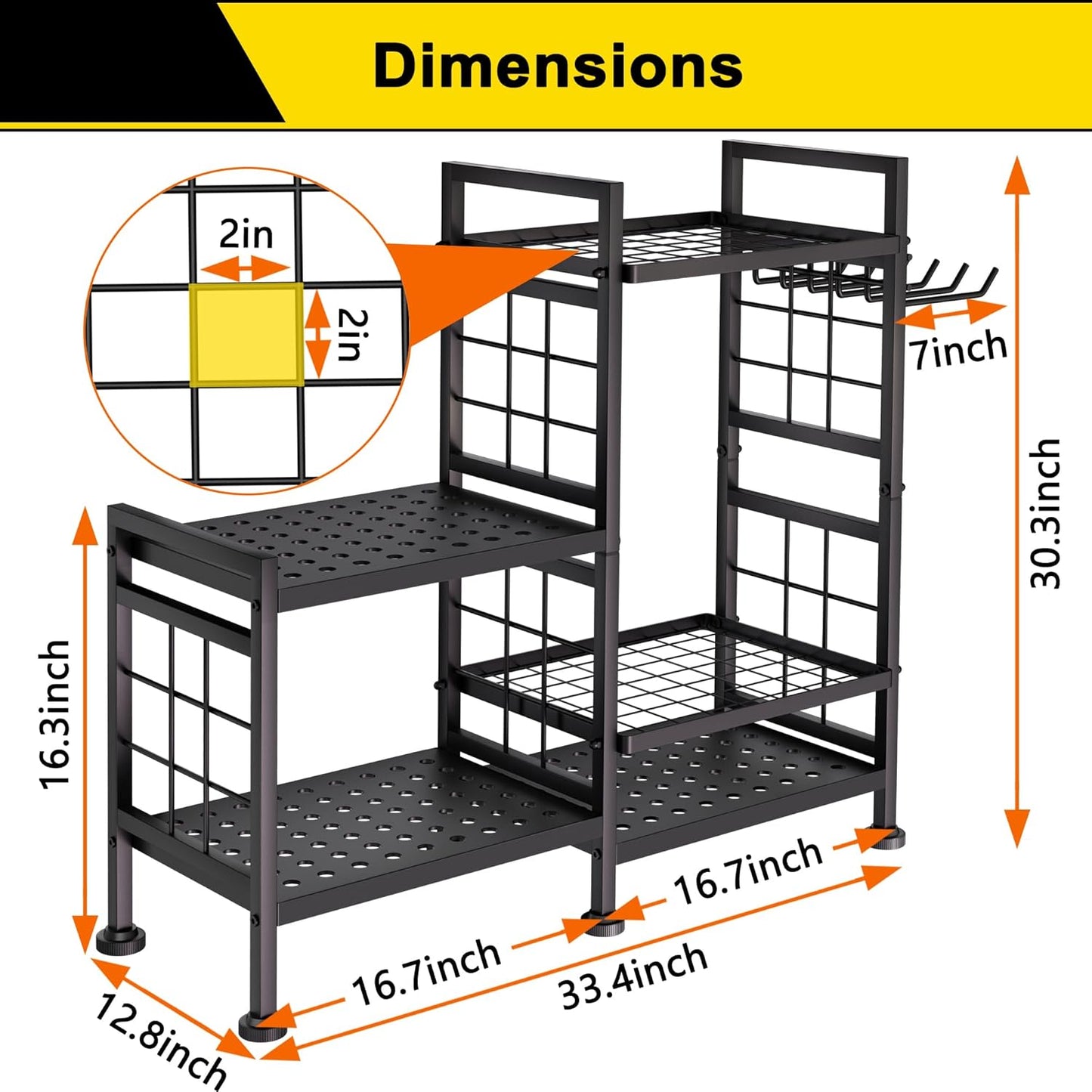 3 Tier Garden Tool Organizer, Garage Storage and Organization, Metal Yard Tools Storage up to 78 Tools, Heavy Duty Garden Tool Organizer for Garage, Yard, Patio, Shed, Indoors and Outdoors, Black