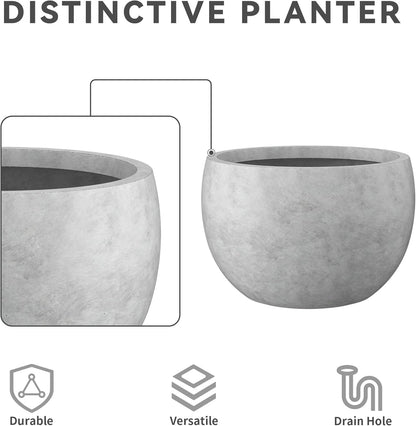 Large Round Bowl Vintage BRN Concrete Planter 19.9" Dia, Outdoor