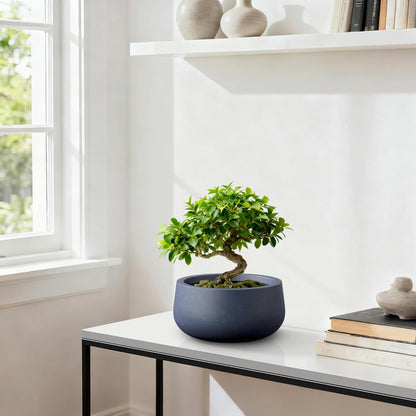 Kante 15.7" Dia Round Concrete Planter, Outdoor Indoor Garden Plant Pots with Drainage Hole and Rubber Plug, Modern Curvaceous Design, Slate Gray