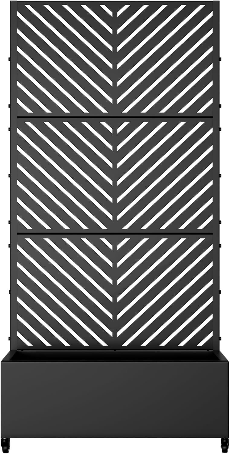 Casaphoria Metal Raised Garden Bed with Trellis and Wheels, 72"x47"x16" Planter Box for Climbing Plants, Vegetables & Vines, Features Drainage Holes and Privacy Screen (Black-Louver) - Colors C