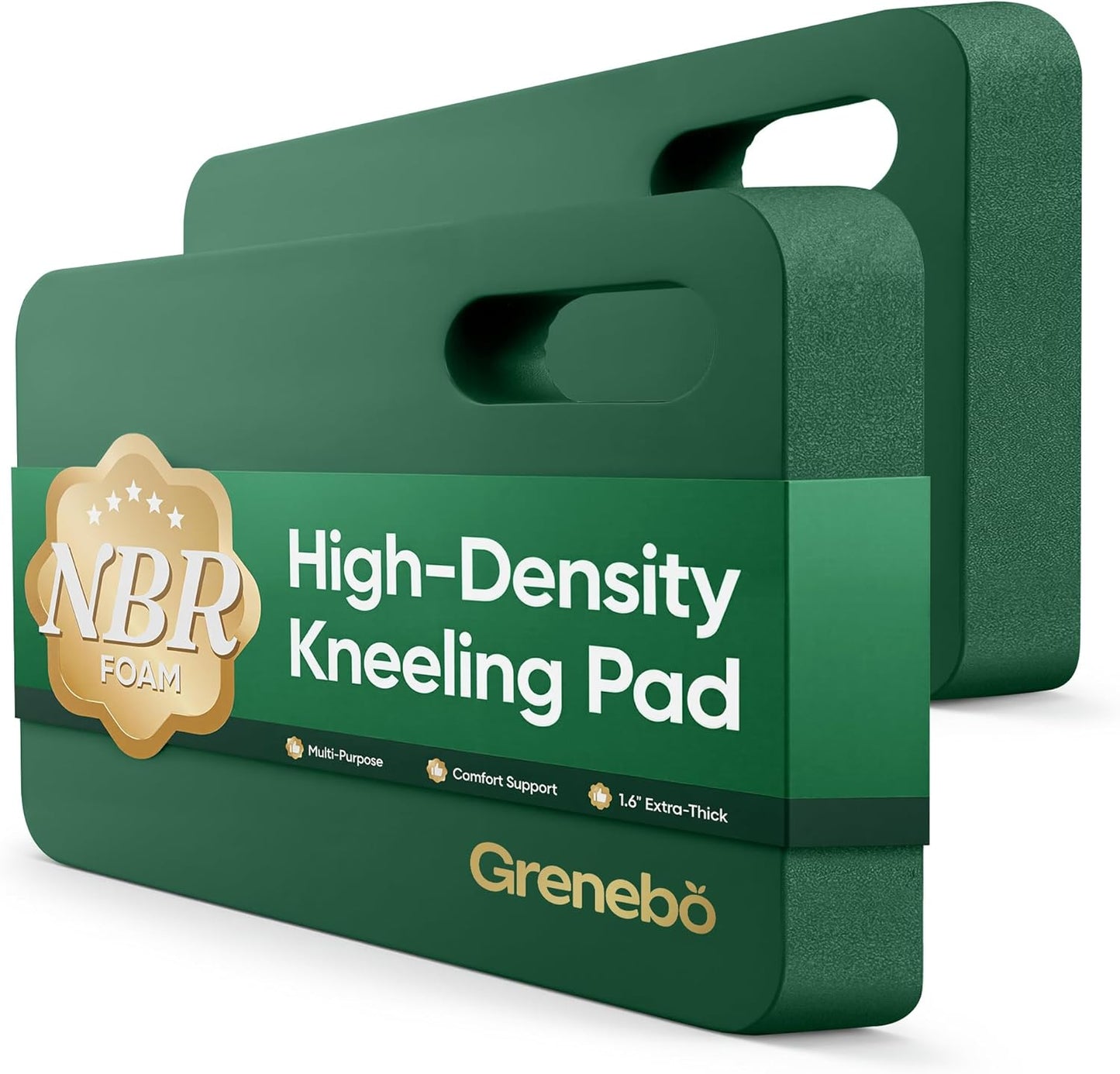 Grenebo 2-Pack 1.6" Extra Thick NBR Foam Garden Kneeling Pads, Ultra Soft Cushion Kneeling Pads for Gardening, Gardening Kneeling Pad for Baby Bathing, Work, Exercise, 17.3×11×1.6 in, Green