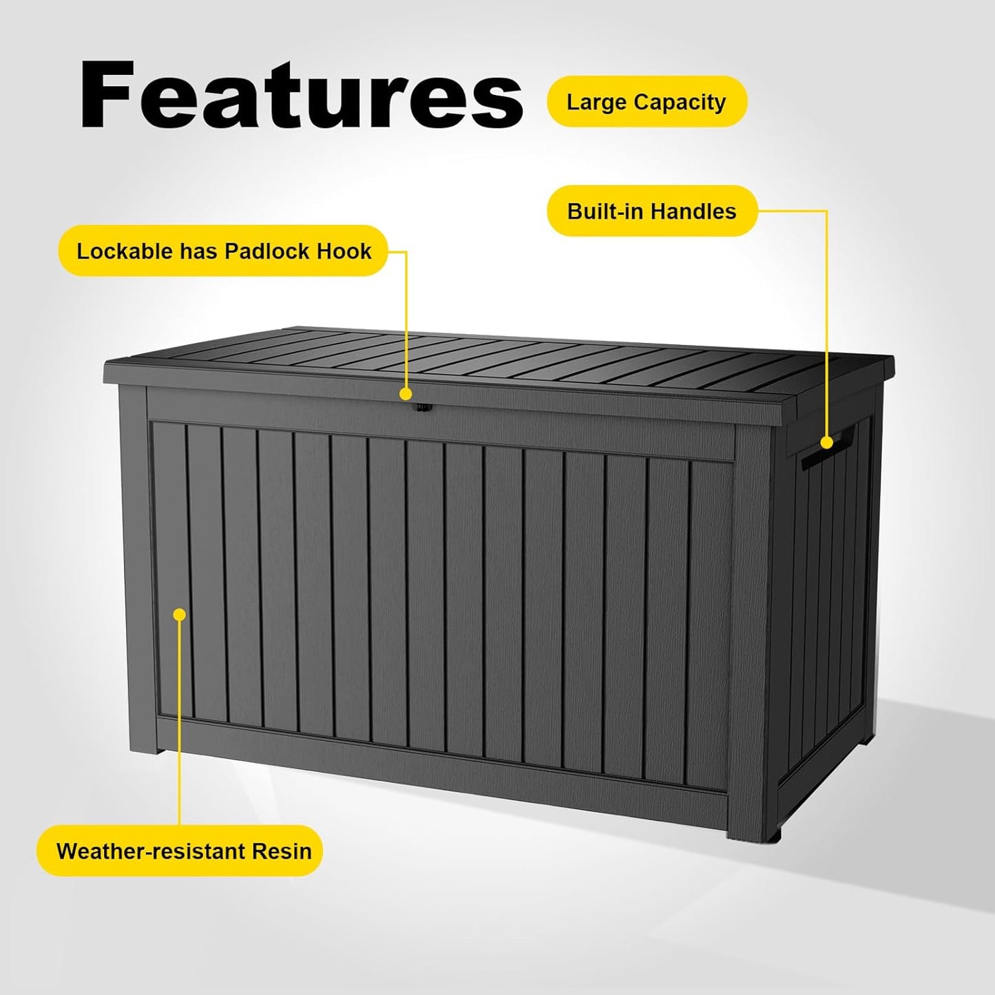 30 Gallon Outdoor Deck Box, Lockable Waterproof Outdoor Storage Boxes For Garden Tools,Indoor Cushions,Accessories Outside Storage Resin Weatherproof Container(Black)