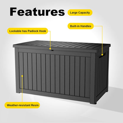 30 Gallon Outdoor Deck Box, Lockable Waterproof Outdoor Storage Boxes For Garden Tools,Indoor Cushions,Accessories Outside Storage Resin Weatherproof Container(Black)