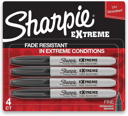 Sharpie Extreme Permanent Markers, Fine Point, Black, 4 Count - Fade Resistant Against Both Wet and Dry Outdoor Elements