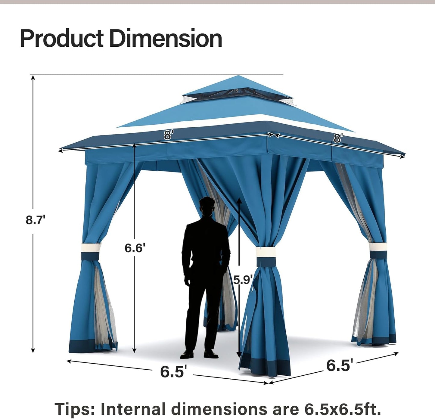 10x20 Gazebo Canopy with 100FT String Lights, Metal Heavy Duty Patio Canopy Tent with Double Roofs, Mosquito Nettings and Privacy Screens for Backyard, Garden, Lawn, Gray