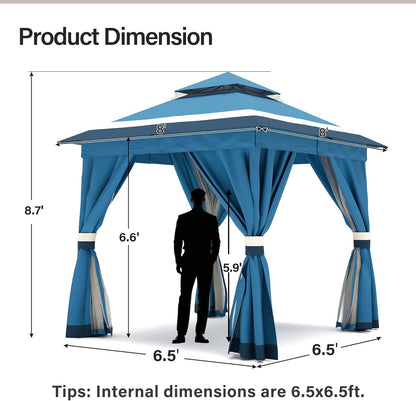 10x20 Gazebo Canopy with 100FT String Lights, Metal Heavy Duty Patio Canopy Tent with Double Roofs, Mosquito Nettings and Privacy Screens for Backyard, Garden, Lawn, Gray
