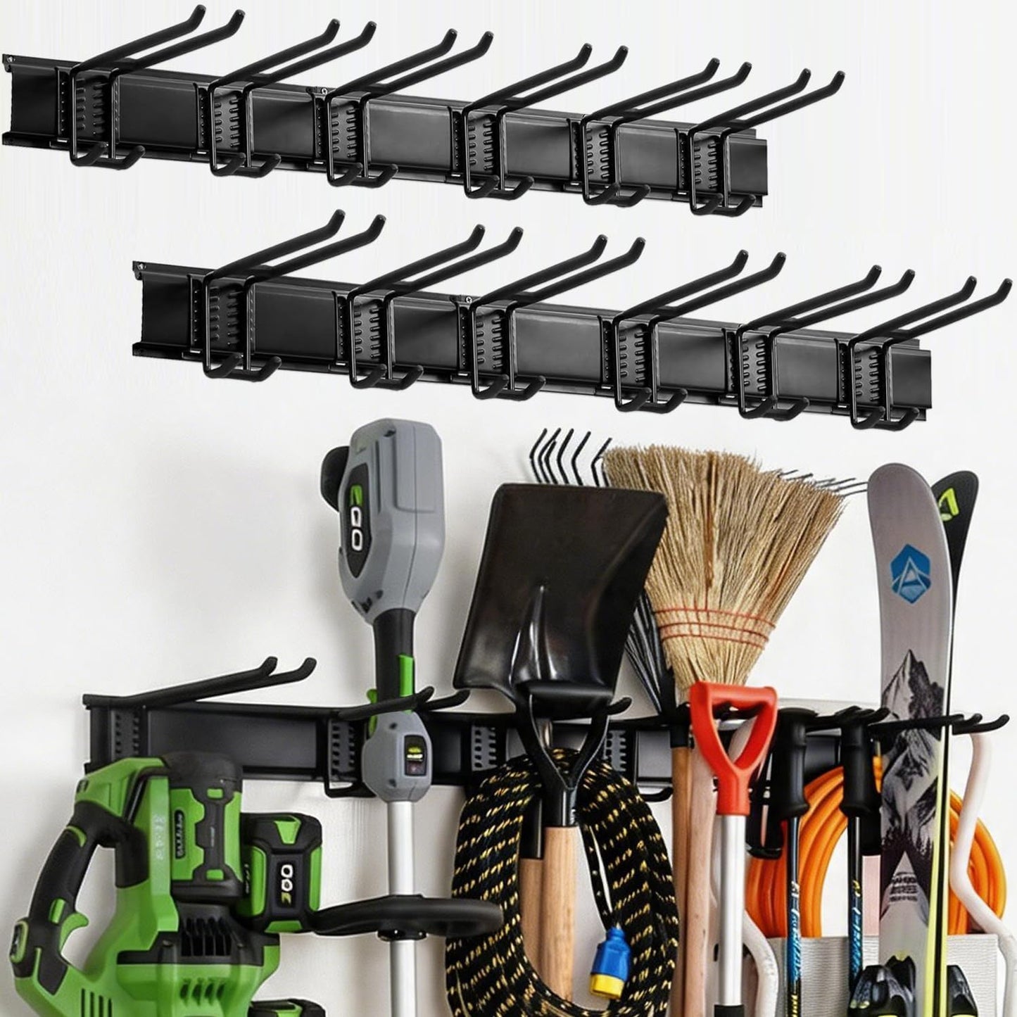 Aking Ace Garage Tool Organizer Wall Mount, 48-Inch Heavy Duty Garden Tool Rack for Shed, Holds 350lbs, Adjustable Storage Hanger for Shovel, Rake, and Power Tools