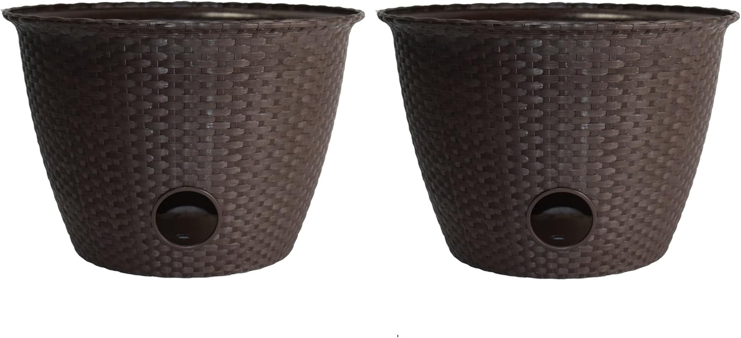 The HC Companies 18 inch Woven Garden Hose Holder, Lightweight UV-Resistant Plastic Water Hose Holder with 100-Foot Capacity, 2-Pack Water Hose Pots for Garden, Patio & Home Organization, Black