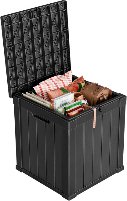30 Gallon Outdoor Deck Box, Lockable Waterproof Outdoor Storage Boxes For Garden Tools,Indoor Cushions,Accessories Outside Storage Resin Weatherproof Container(Black)