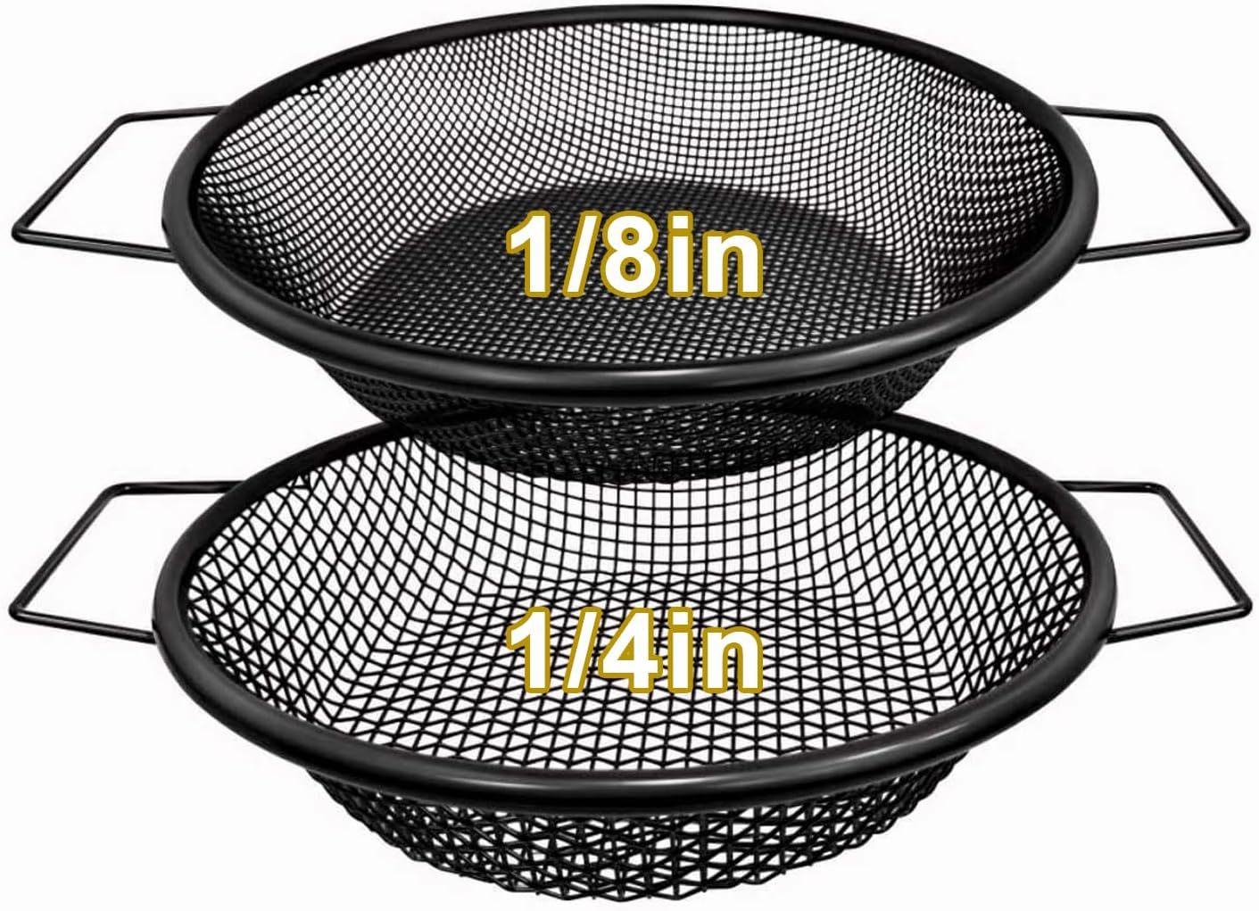 2PCS Soil Sifter for Gardening, Rock Sifter for 5 Gallon Bucket,Compost Sifter Dirt Sifter,Captures Dirt Rocks Sawdust Black Handle Upgrade Version