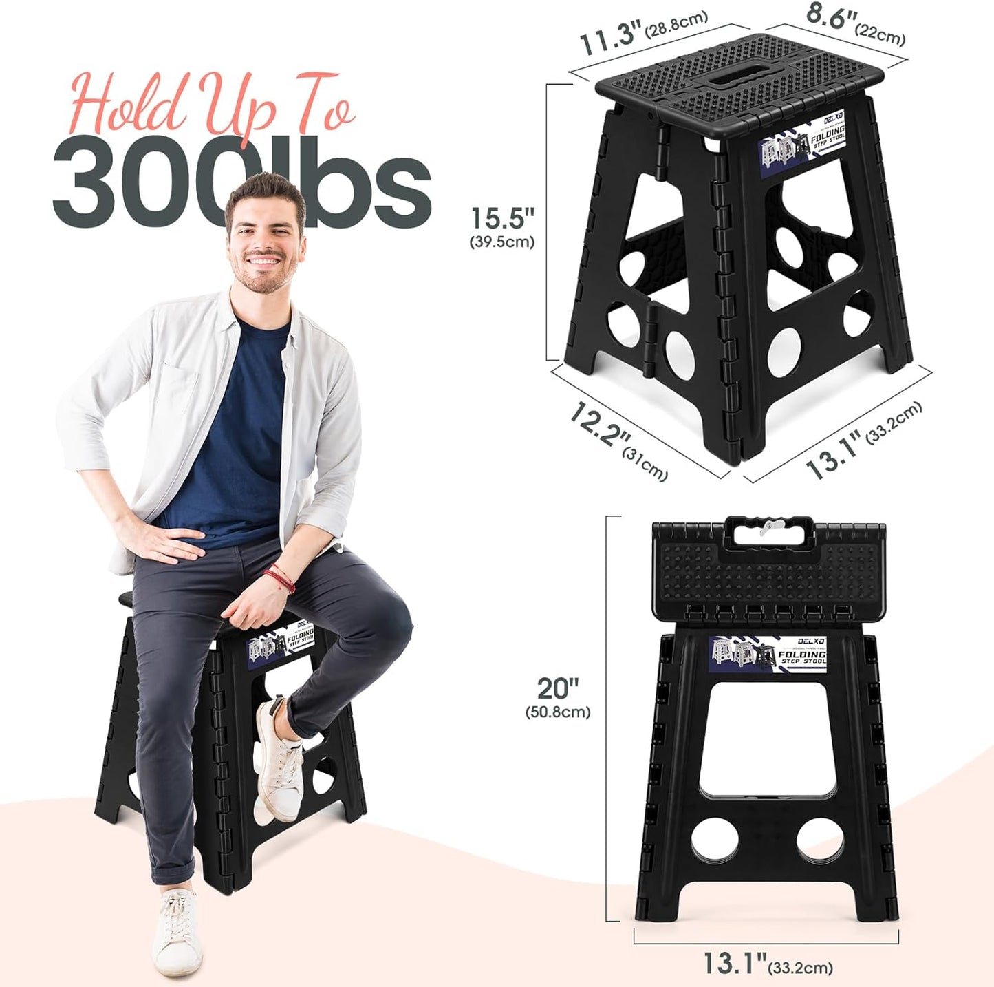Folding Step Stool 13 Inch,300 Lbs Step Stool for Adults Black