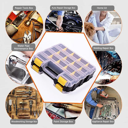 Small Parts Storage Case Tools Box Organizer Double Side 34 Compartments Hardware Organizers with Removable Plastic Dividers for Screws Nuts Nails Bolts